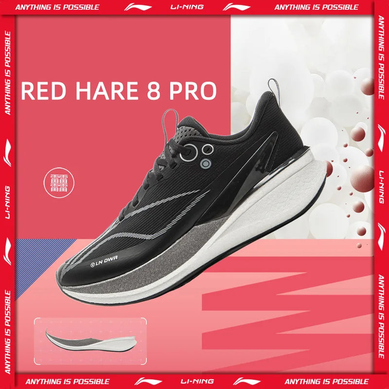 Li-Ning Women RED HARE 8 PRO Racing Running Shoes BOOM Cushion LN DWR Water Repellent Breathable LiNing Training Sneaker ARPV016